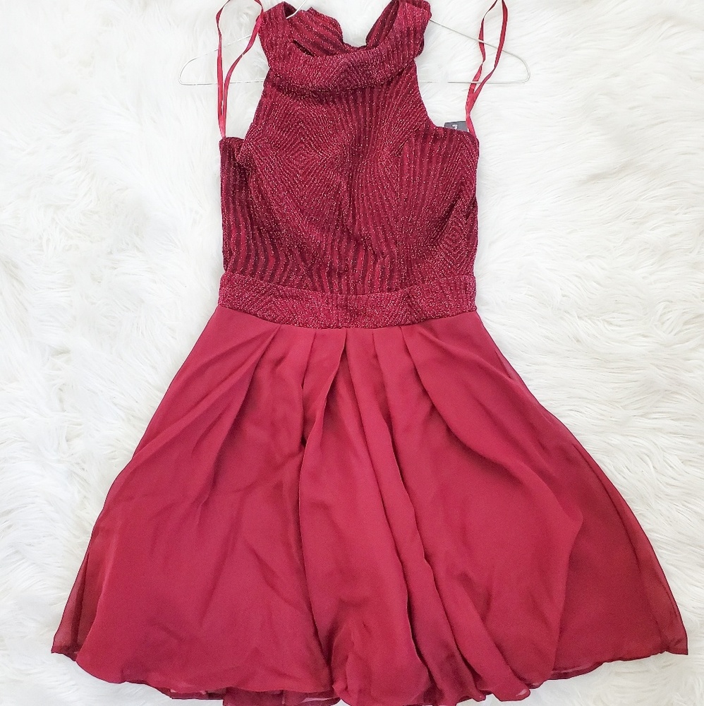 Red Halter Neck Glitter Dress